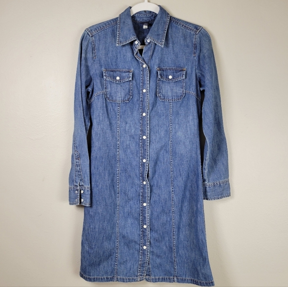 Gap Pearl Snap 100% Cotton Blue Jean Shirtdress